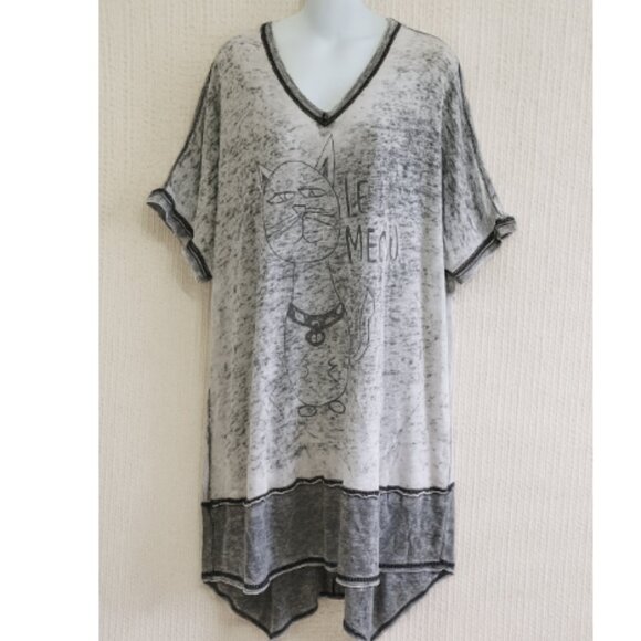 Melissa McCarthy Seven7 Le Meow Cat Graphic Burnout Tunic Top Women’s Plus 2X - Picture 2 of 11